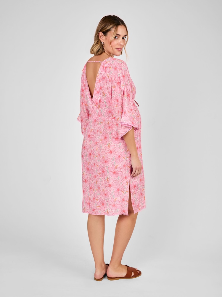 JoJo Maman Bébé Pink Floral Maternity Mini Kaftan Dress - Image 2 of 4