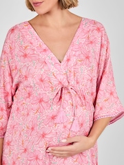 JoJo Maman Bébé Pink Floral Maternity Mini Kaftan Dress - Image 4 of 4
