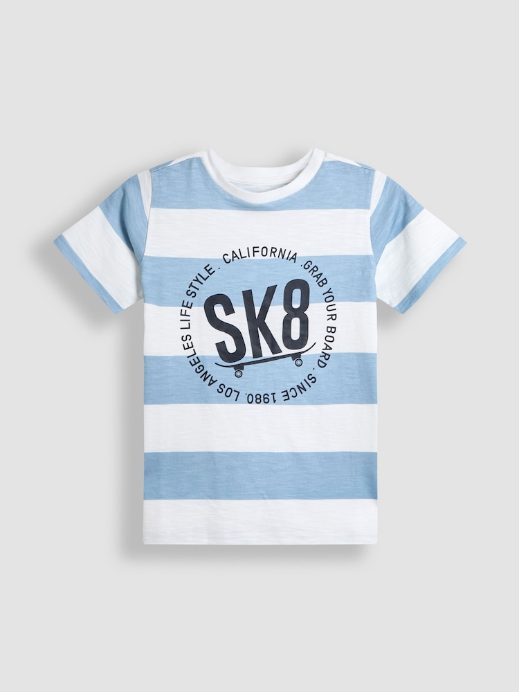 JoJo Maman Bébé Blue Skate Striped T-Shirt - Image 1 of 3 JoJo Maman Bébé Blue Skate Striped T-Shirt - Image 1 of 3