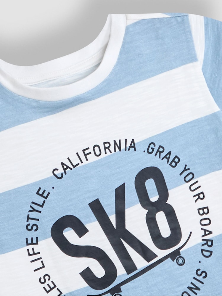 JoJo Maman Bébé Blue Skate Striped T-Shirt - Image 3 of 3
