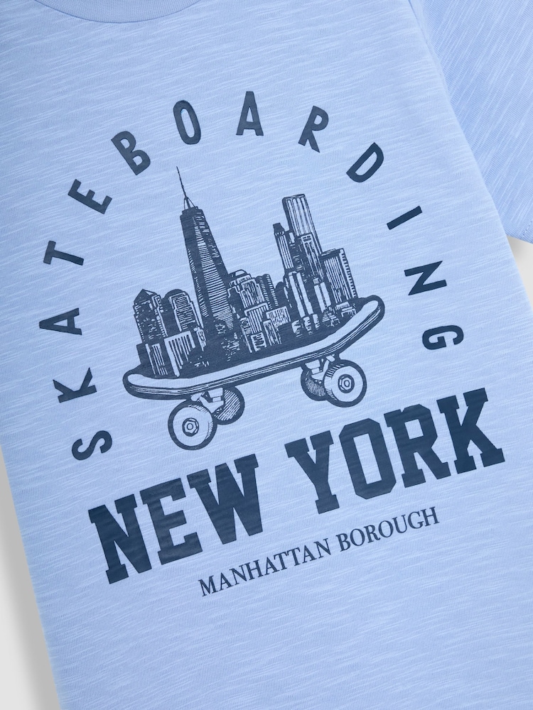 JoJo Maman Bébé Blue 2 Pack New York & Striped T-Shirts - Image 2 of 3