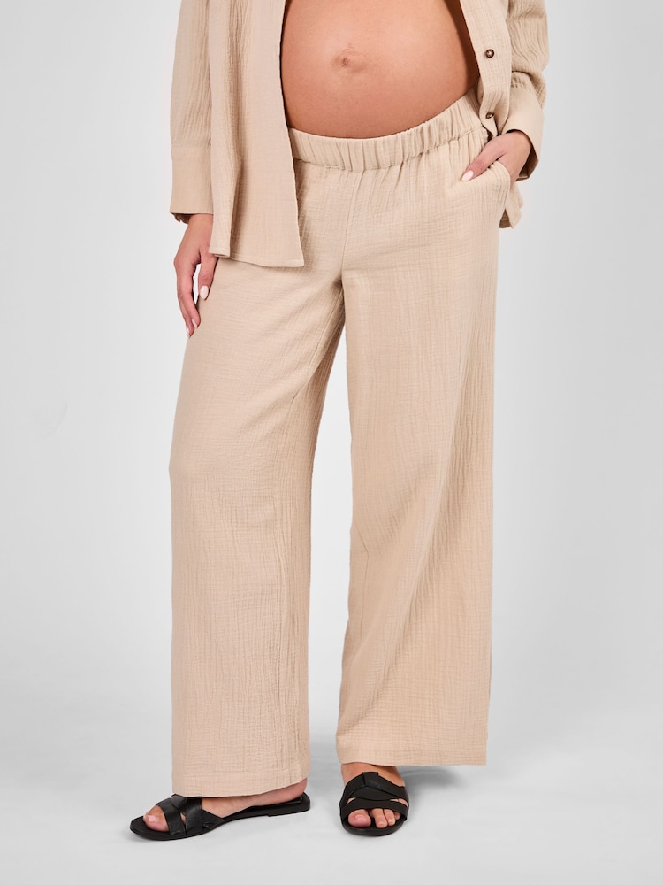JoJo Maman Bébé Oatmeal Maternity Textured Trousers - Image 2 of 5