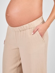 JoJo Maman Bébé Oatmeal Maternity Textured Trousers - Image 3 of 5