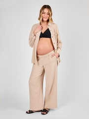JoJo Maman Bébé Oatmeal Maternity Textured Trousers - Image 5 of 5
