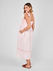 JoJo Maman Bébé Pink Frill Sleeve Shirred Maternity Midi Dress - Image 2 of 4