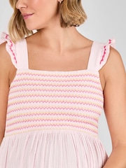JoJo Maman Bébé Pink Frill Sleeve Shirred Maternity Midi Dress - Image 4 of 4