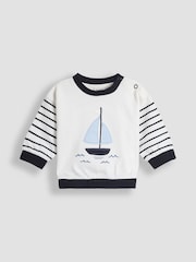 JoJo Maman Bébé Ecru Organic Cotton Sail Boat Sweatshirt & Joggers Set - Image 2 of 5