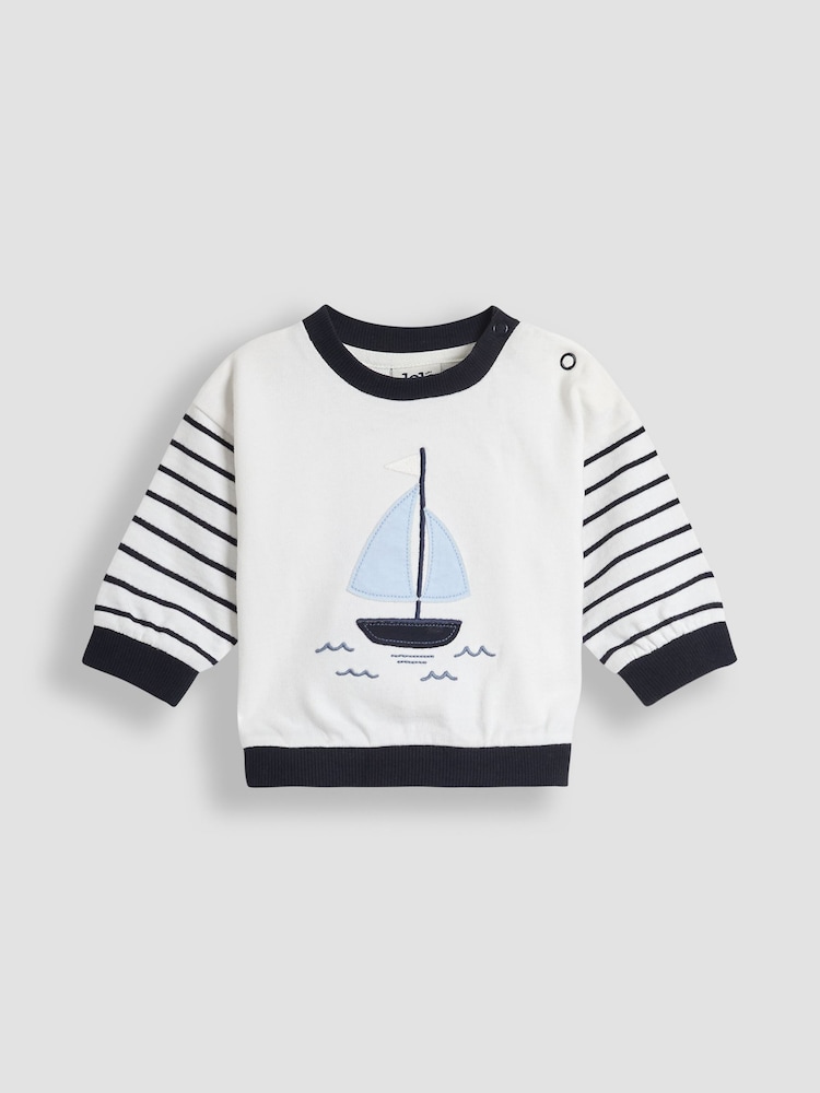JoJo Maman Bébé Ecru Organic Cotton Sail Boat Sweatshirt & Joggers Set - Image 2 of 5