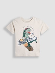 JoJo Maman Bébé Oatmeal Natural Dino Skater Printed Graphic T-Shirt - Image 1 of 3