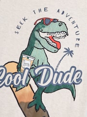 JoJo Maman Bébé Oatmeal Natural Dino Skater Printed Graphic T-Shirt - Image 3 of 3