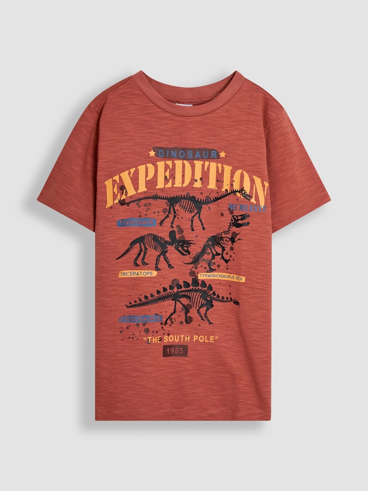 JoJo Maman Bébé Rust Dino Graphic Print T-Shirt - Image 1 of 3