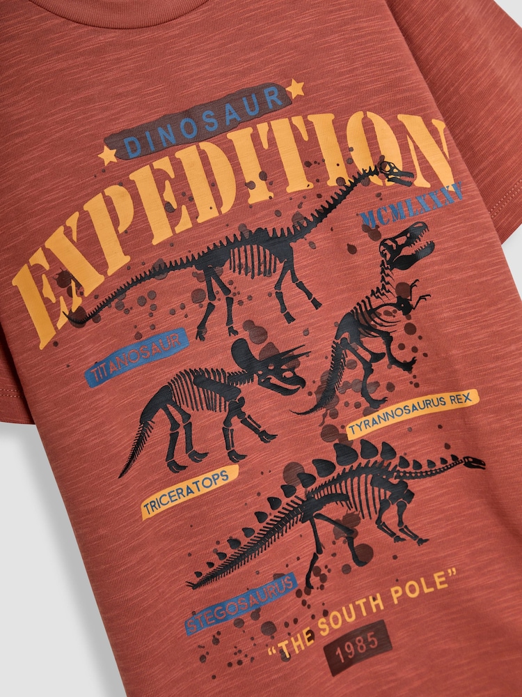 JoJo Maman Bébé Rust Dino Graphic Print T-Shirt - Image 2 of 3