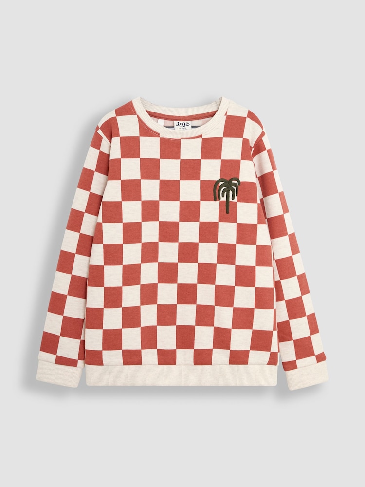 JoJo Maman Bébé Rust Check Sweatshirt - Image 1 of 3 JoJo Maman Bébé Rust Check Sweatshirt - Image 1 of 3