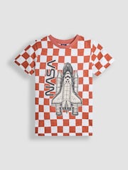 JoJo Maman Bébé Rust Nasa Graphic Print Checkerboard T-Shirt - Image 1 of 3