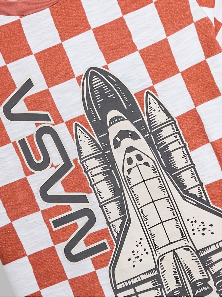 JoJo Maman Bébé Rust Nasa Graphic Print Checkerboard T-Shirt - Image 3 of 3