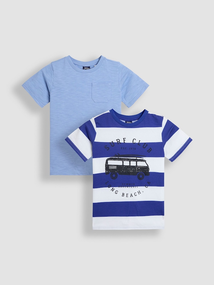 JoJo Maman Bébé Navy Surf Club T-Shirts 2 Pack - Image 1 of 5