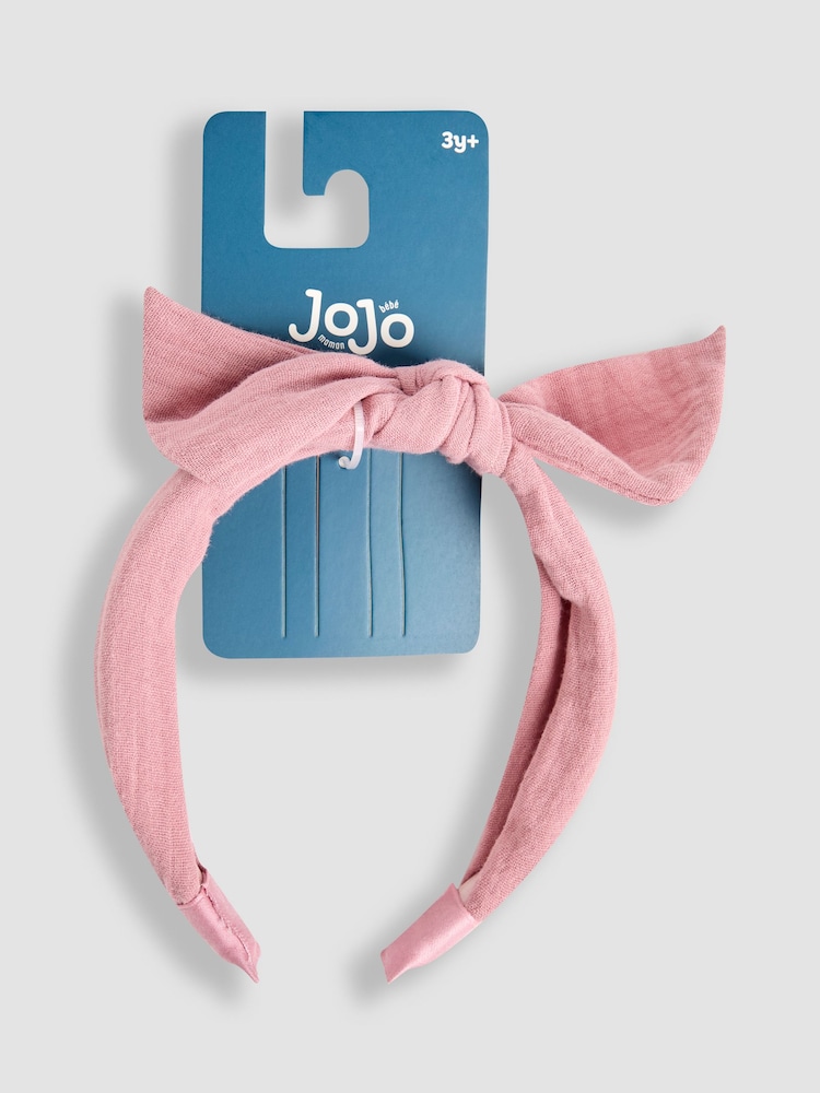 JoJo Maman Bébé Dusky Pink Bow Headband - Image 2 of 3 JoJo Maman Bébé Dusky Pink Bow Headband - Image 2 of 3