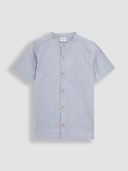 JoJo Maman Bébé Blue 2-Piece Grandad Collar Shirt & Striped Shorts Set - Image 2 of 6
