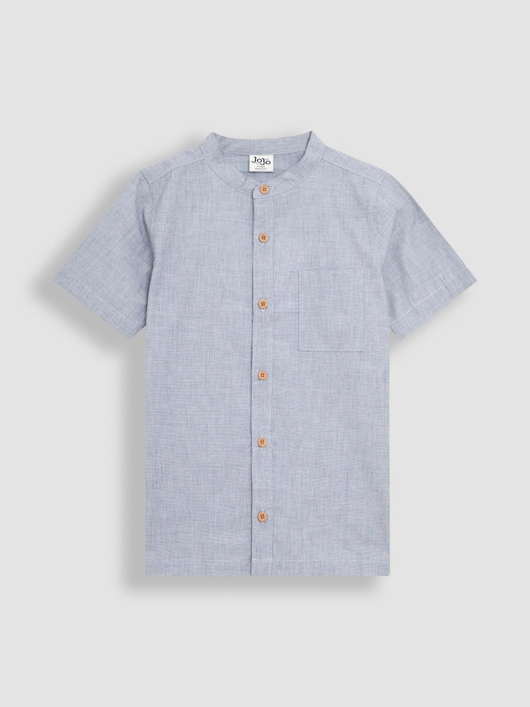 JoJo Maman Bébé Blue 2-Piece Grandad Collar Shirt & Striped Shorts Set - Image 2 of 6