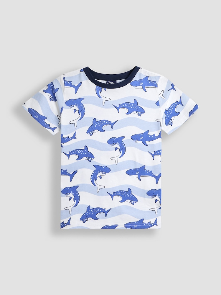 JoJo Maman Bébé Blue Shark T-Shirt & Shorts Set 2 Piece - Image 2 of 5