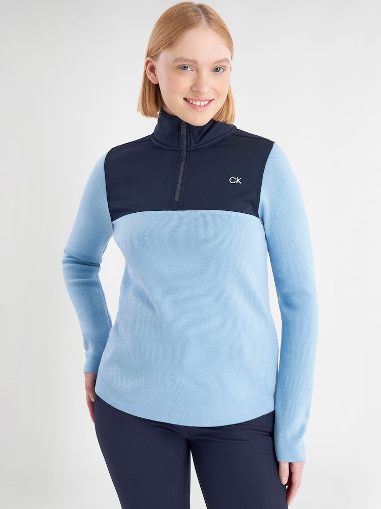 Calvin Klein Golf Cecily Blue Hybrid Quarter Zip Sweatshirt - Image 1 of 8