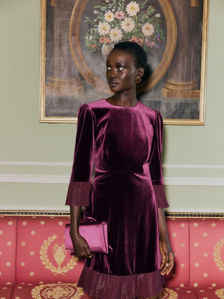Hobbs Purple Ashley Velvet Dress - Image 1 of 6