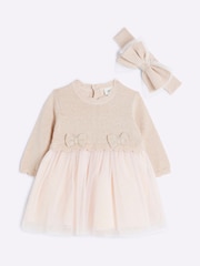 River Island Pink Baby Girls Knitted Mesh Dress Set - Image 1 of 4