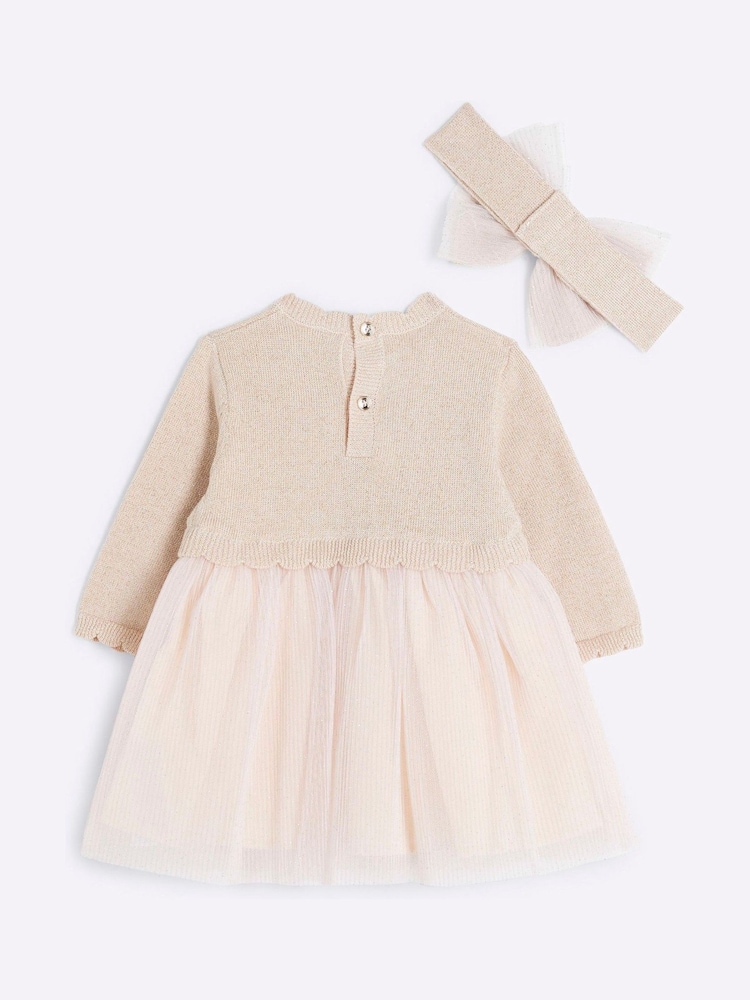 River Island Pink Baby Girls Knitted Mesh Dress Set - Image 2 of 4