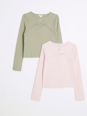 River Island Girls Cut-Out 100% Cotton Tops 2 Pack - Slika 1 iz 4