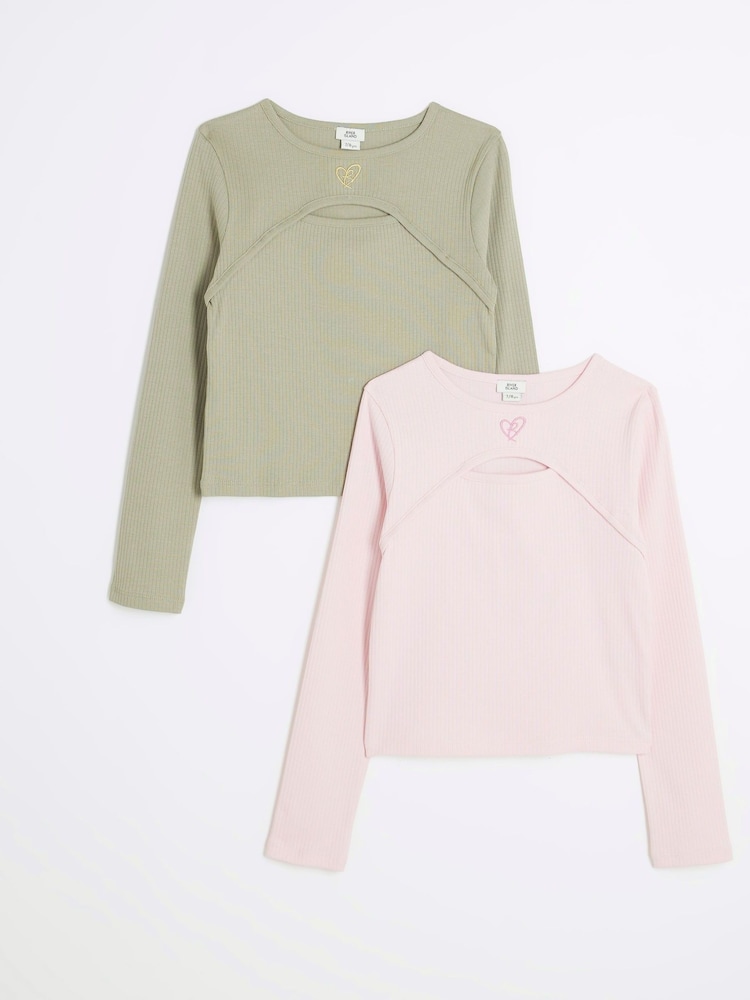 River Island Girls Cut-Out 100% Cotton Tops 2 Pack - Slika 1 iz 4