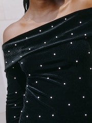 Albaray Velvet & Pearl Bardot Black Top - Image 4 of 4