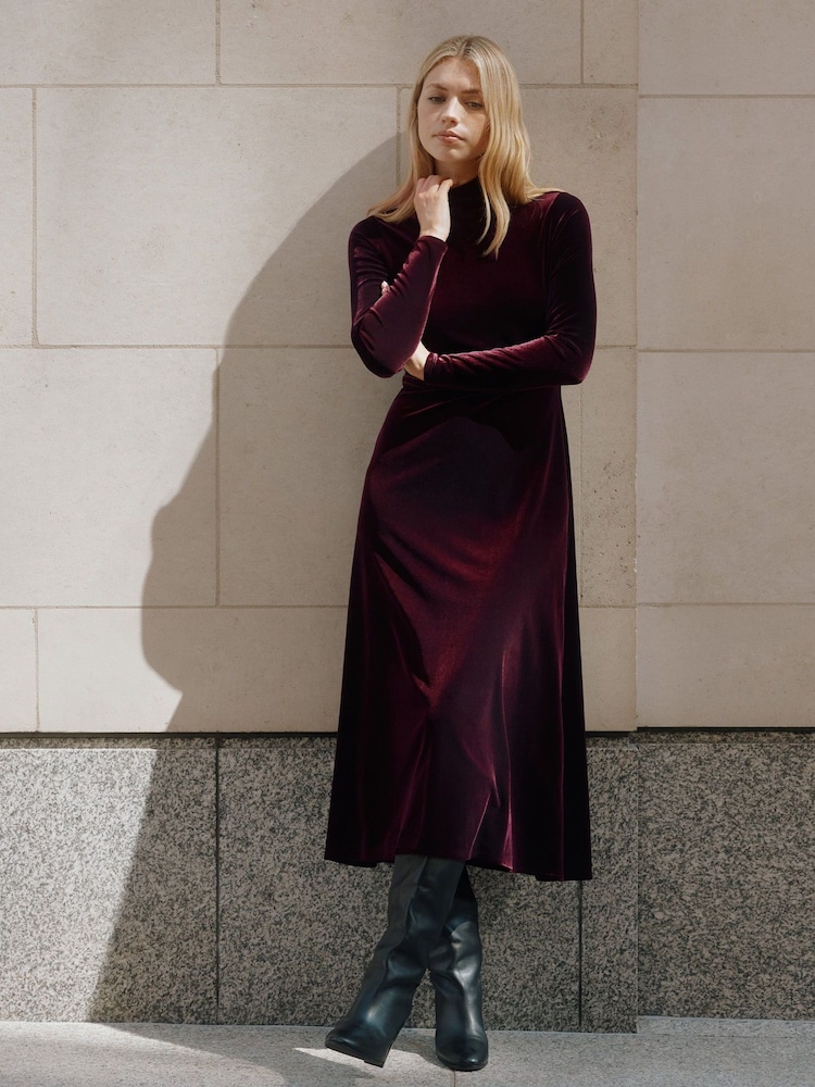 Albaray Red Velvet Sleeveless Funnel Neck Dress - Image 1 of 5