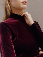 Albaray Red Velvet Sleeveless Funnel Neck Dress - Image 3 of 5
