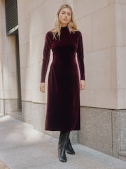 Albaray Red Velvet Sleeveless Funnel Neck Dress - Image 4 of 5