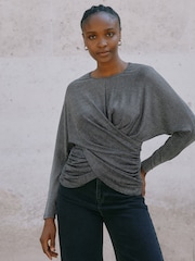 Albaray Silver Glitter Drape Top - Image 1 of 5