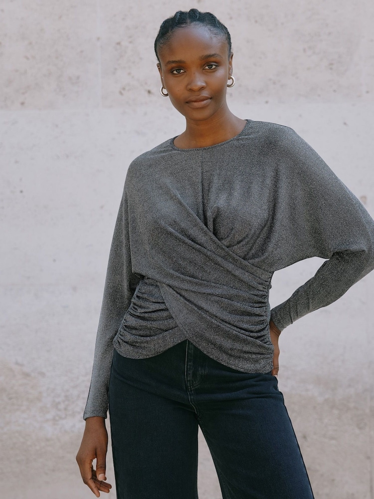 Albaray Silver Glitter Drape Top - Image 1 of 5