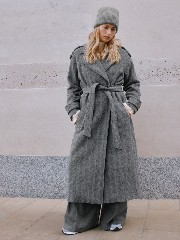 Albaray Grey Herringbone Coat - Image 1 of 5 Albaray Grey Herringbone Coat - Image 1 of 5