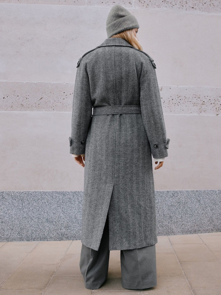 Albaray Grey Herringbone Coat - Image 2 of 5 Albaray Grey Herringbone Coat - Image 2 of 5