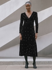 Albaray Velvet & Pearl Midi Black Dress - Image 1 of 5