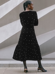 Albaray Velvet & Pearl Midi Black Dress - Image 2 of 5