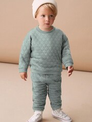 Teal Blue Quilted Sweatshirt and Jogger Set (3mths-7yrs) - Image 1 of 6