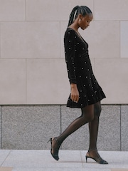 Albaray Velvet & Pearl Short Black Dress - Image 1 of 4