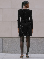 Albaray Velvet & Pearl Short Black Dress - Image 2 of 4