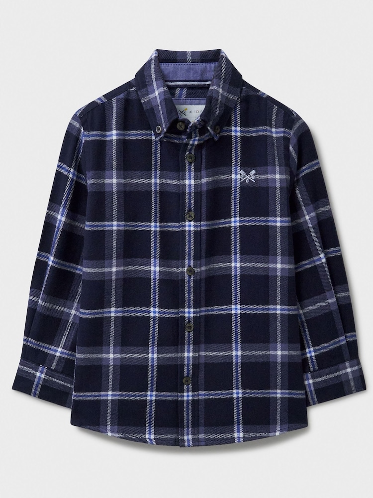 Crew Clothing Blue Check Brushed 100% Cotton Flannel Shirt - Image 1 of 3