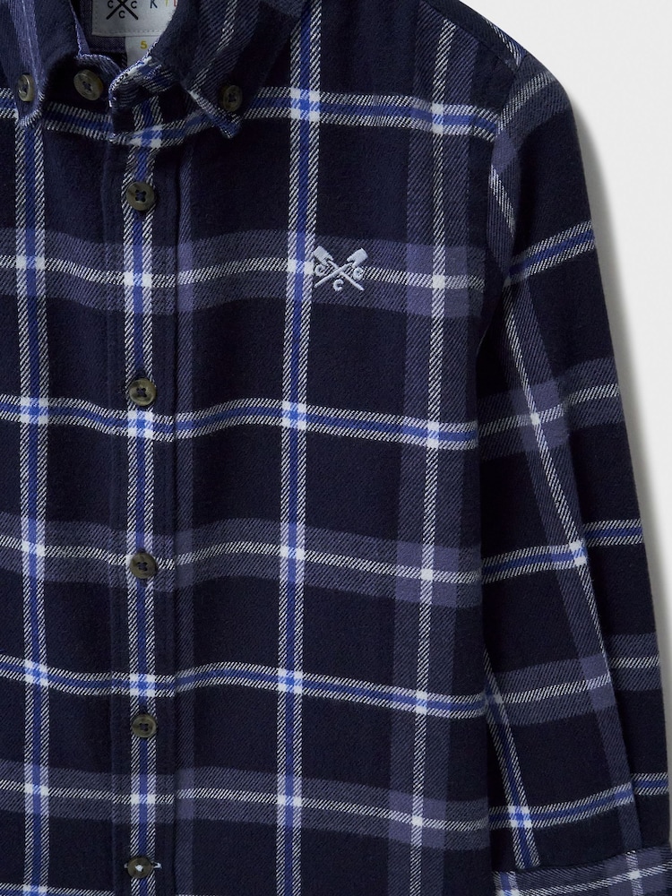 Crew Clothing Blue Check Brushed 100% Cotton Flannel Shirt - Image 3 of 3