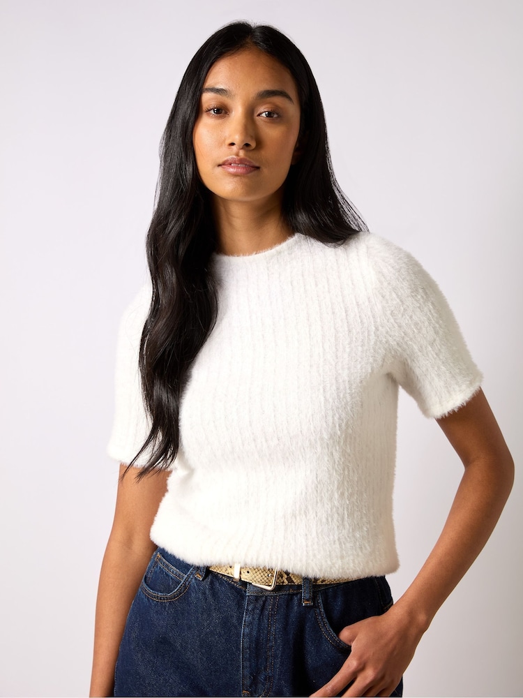 Ro&Zo White Ivory Fluffy Rib Top - Image 1 of 4