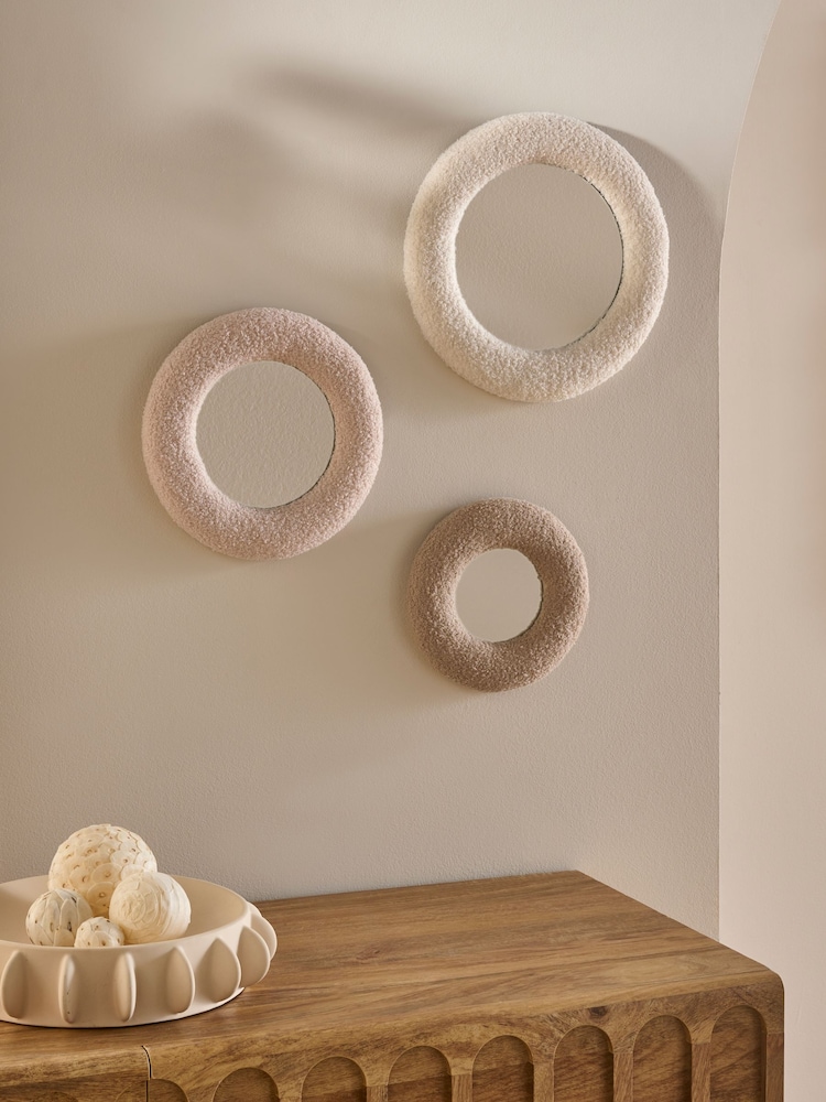 Set of 3 Neutral Boucle Mirrors - Image 1 of 5
