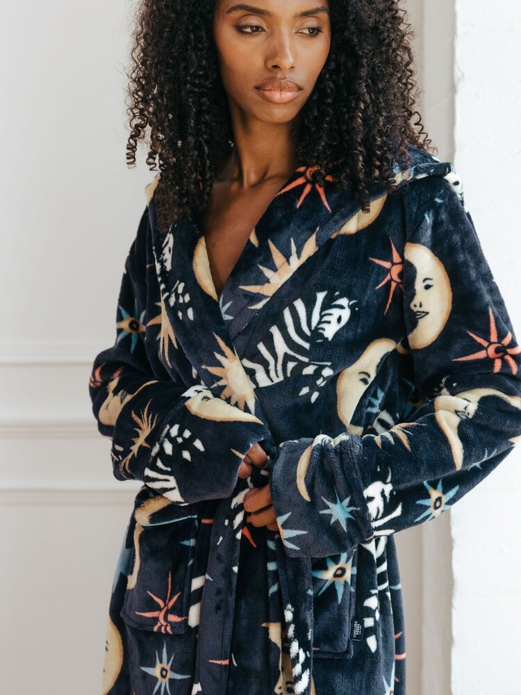 Chelsea Peers Blue Fleece Celestial Zebra Print Dressing Gown - Image 4 of 5