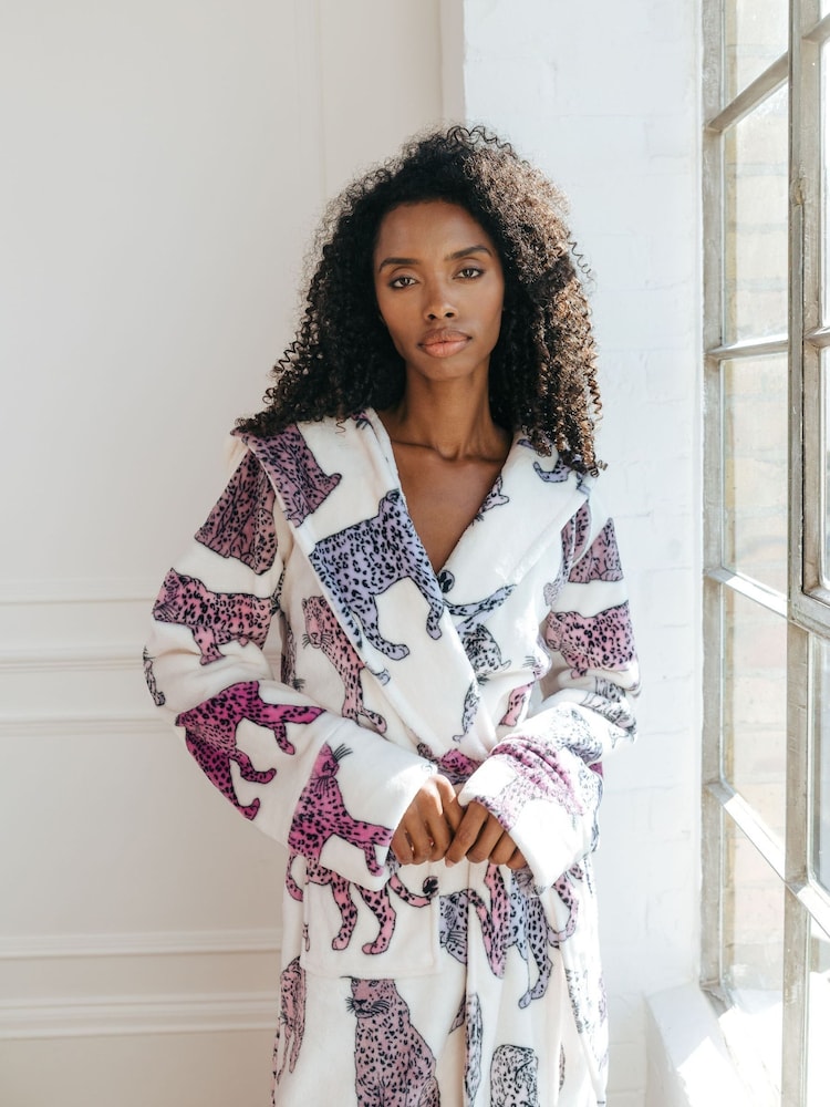 Silk Robes Womens Leopard Print Dressing Gown Bathrobe Plus Size