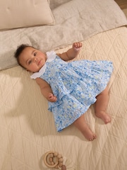 Blue Floral Baby Frill Collar Tiered 100% Cotton Dress (0mths-2yrs) - Image 1 of 11